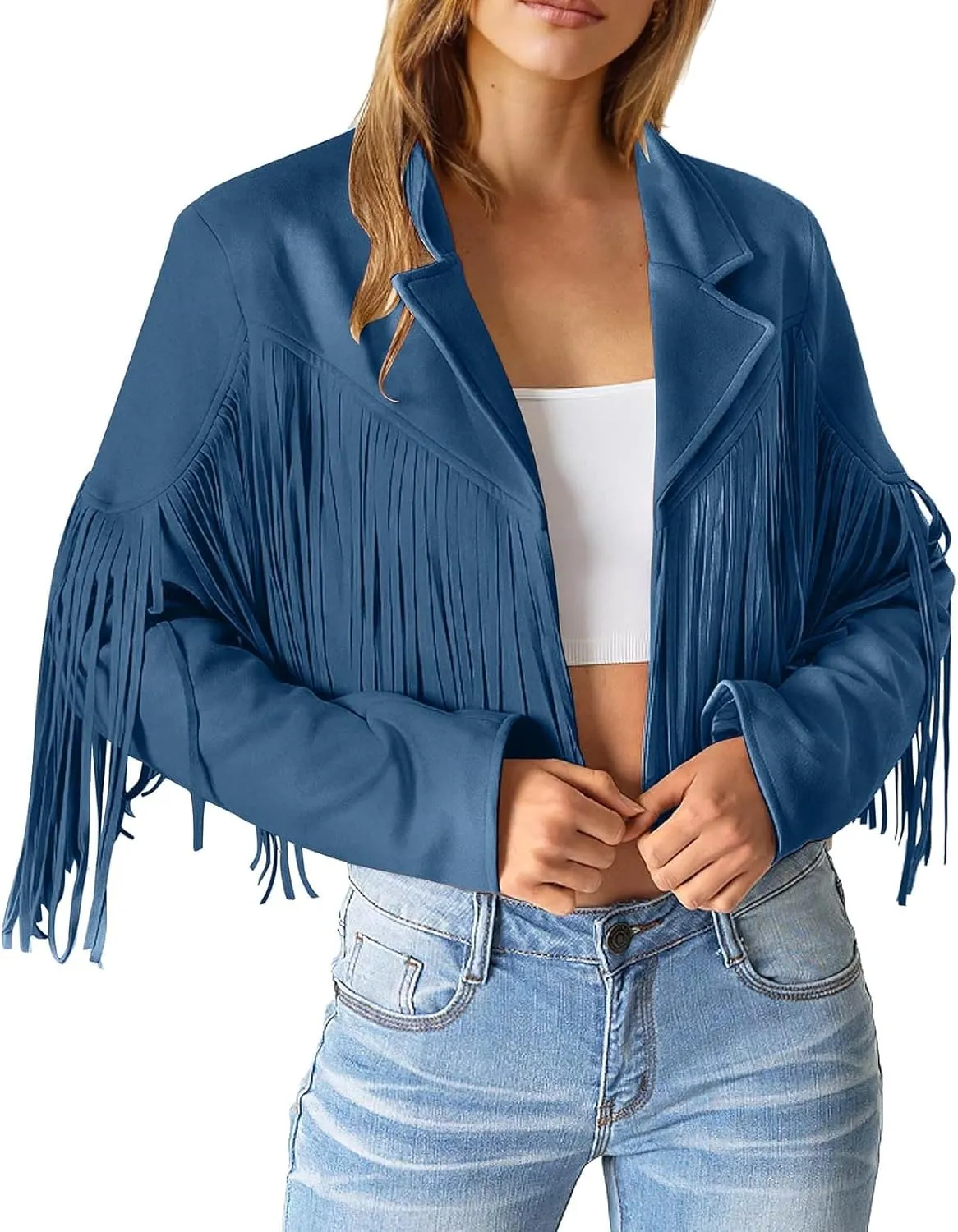 2023 Womens Fringe Jackets Fashion Cropped Petite Coats Tassel Motorcycle Short Jacket Trendy Casual Outerwear Overcoat