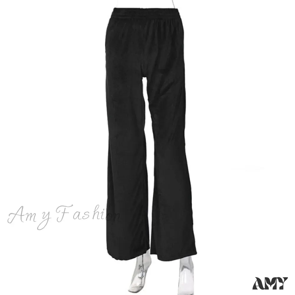Amy Fashion - Solid Velvet Wide Leg Pants
