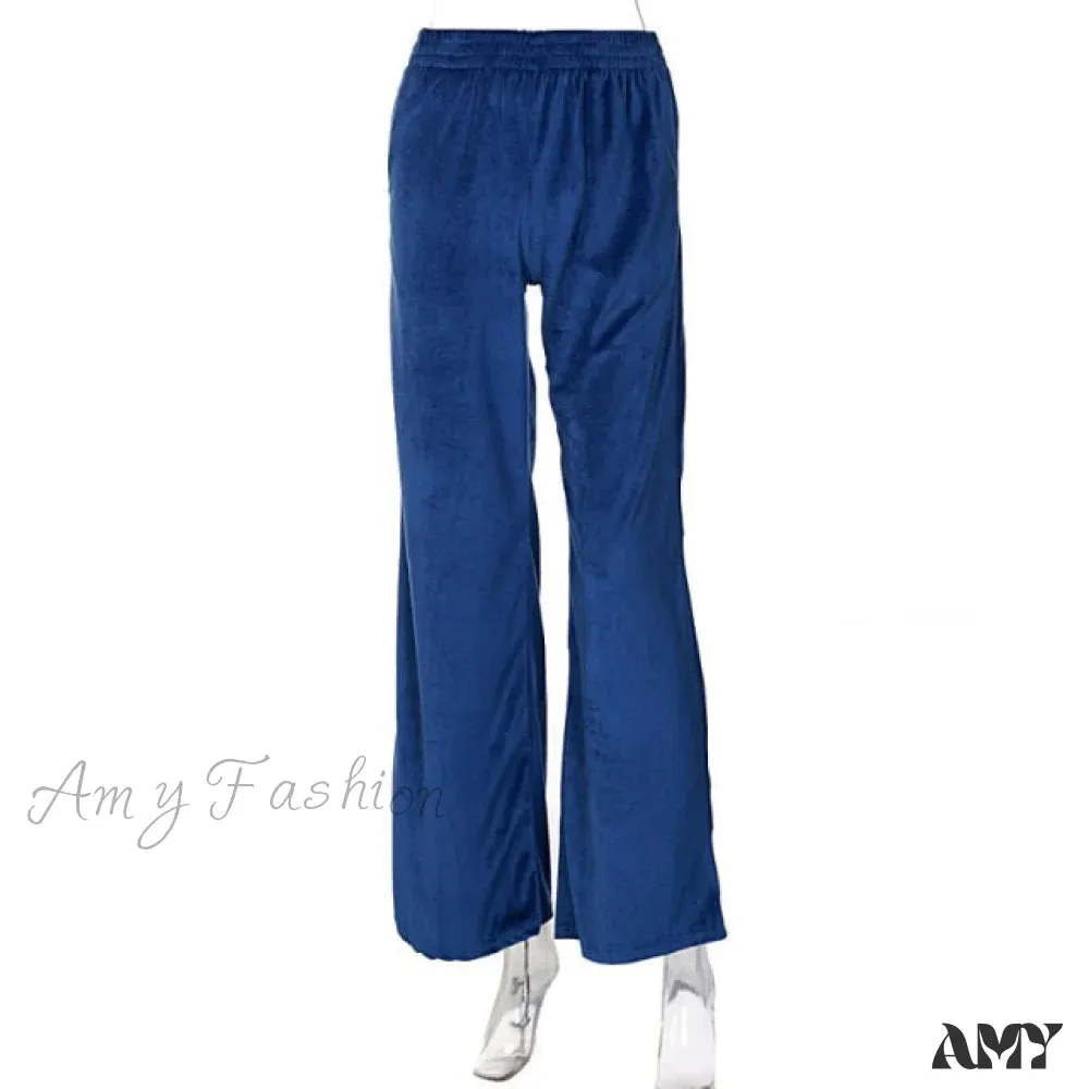 Amy Fashion - Solid Velvet Wide Leg Pants