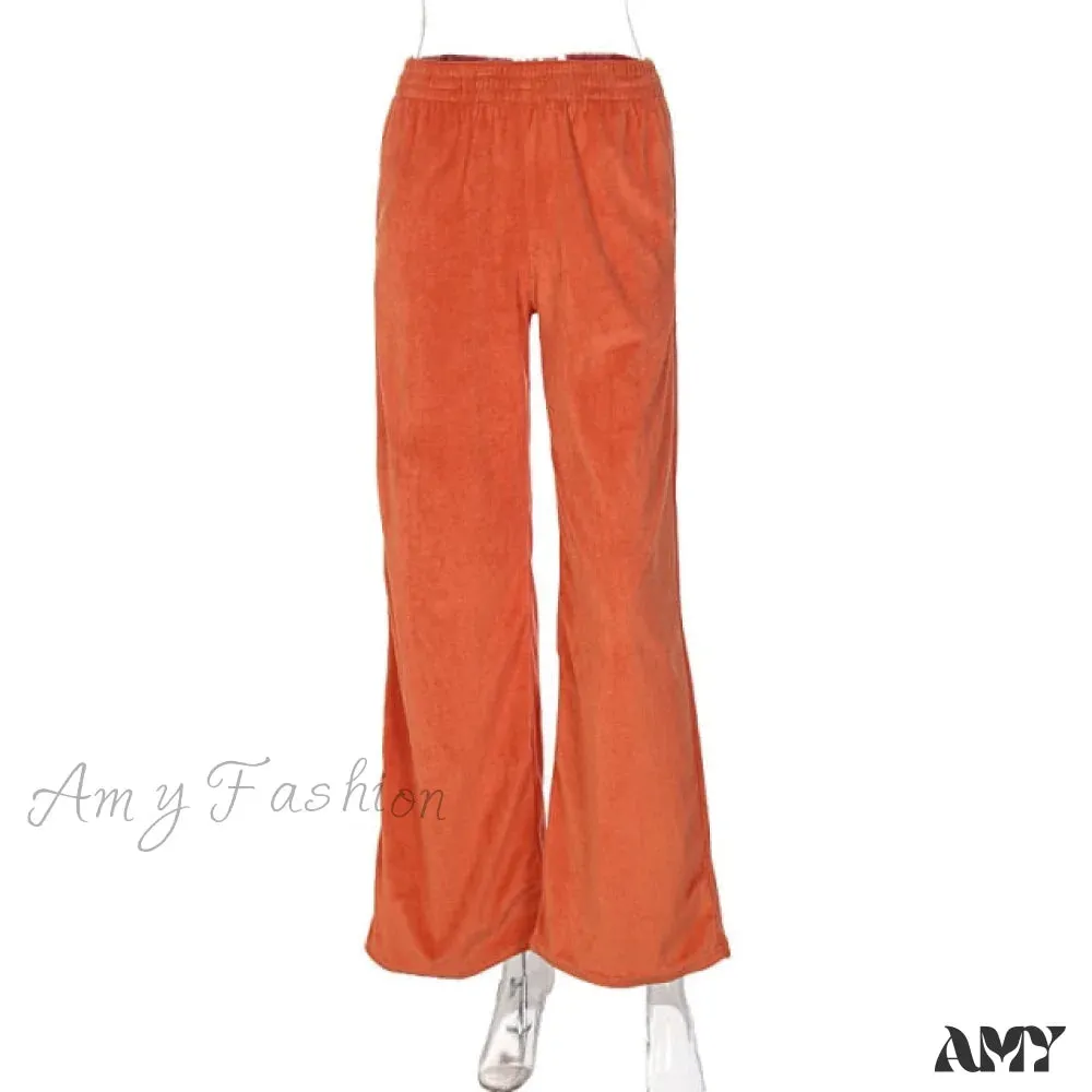 Amy Fashion - Solid Velvet Wide Leg Pants
