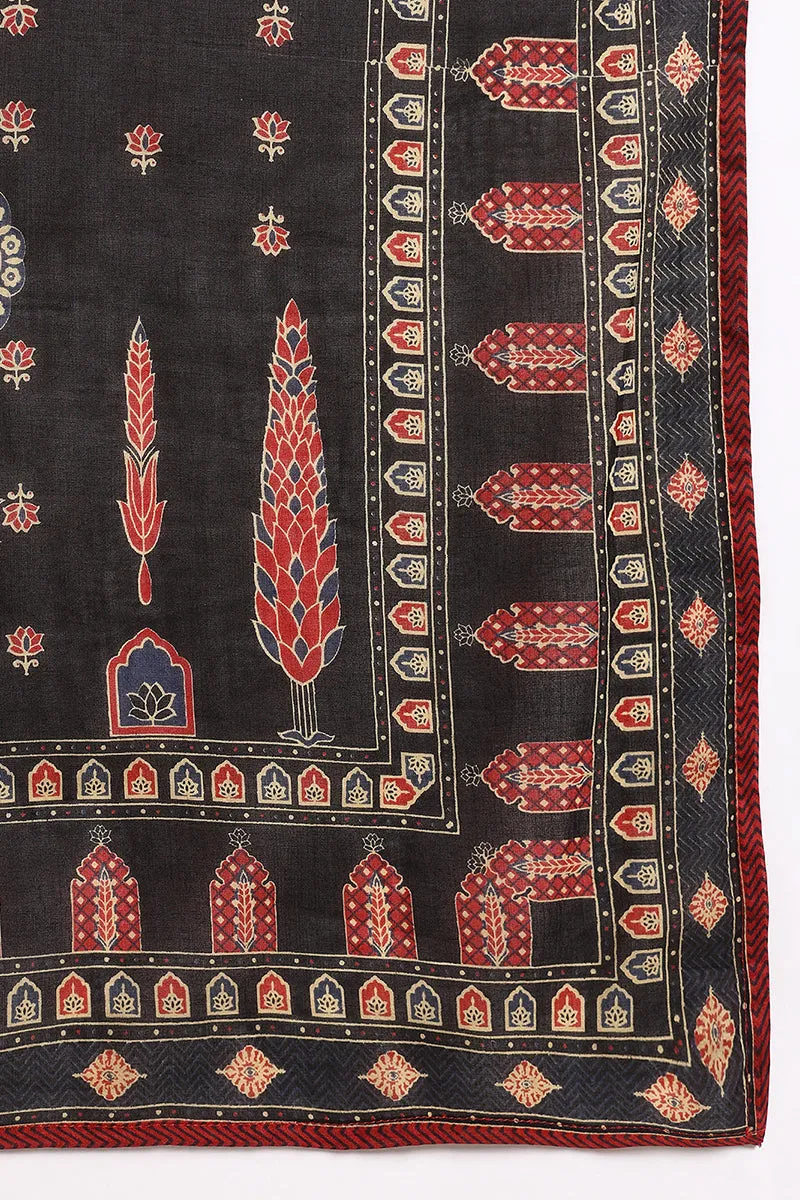 Black Cotton Ethnic Printed Anarkali Suit Set