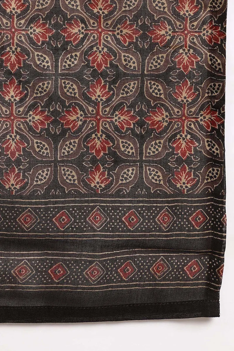 Brown Cotton Ethnic Printed A Line Suit Set