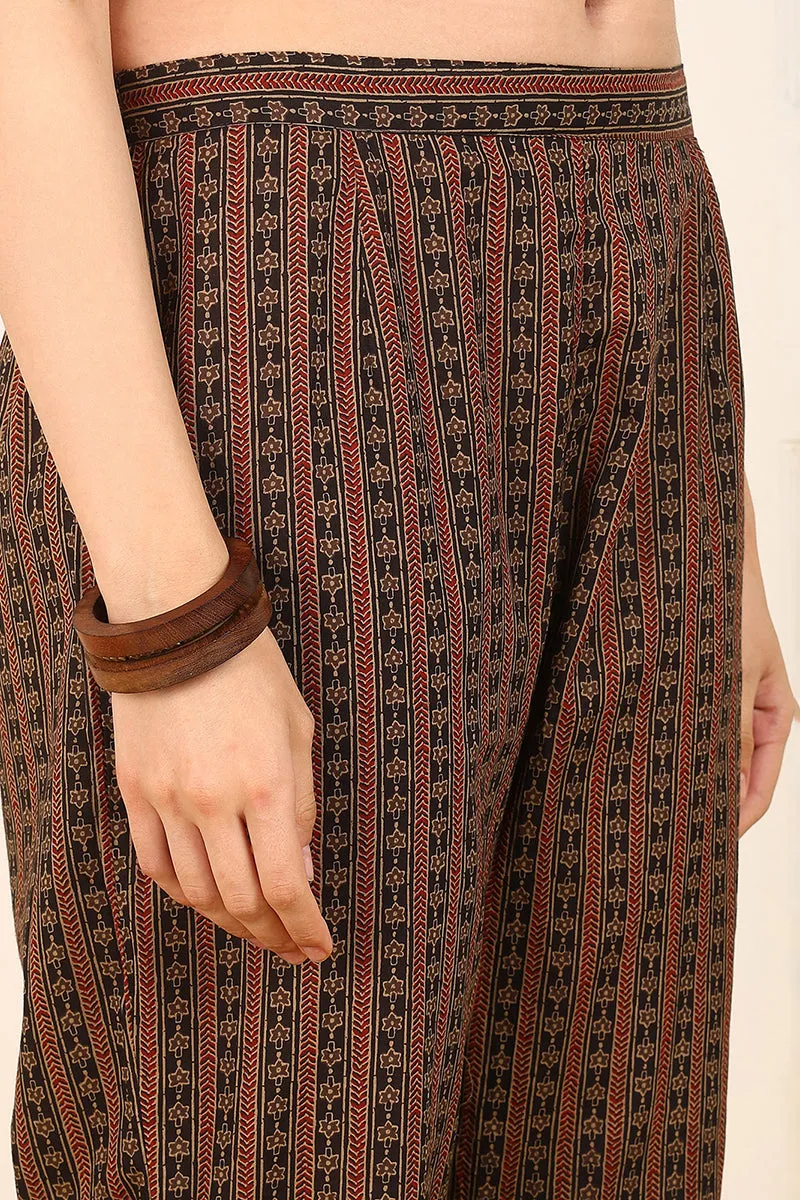 Brown Cotton Ethnic Printed A Line Suit Set