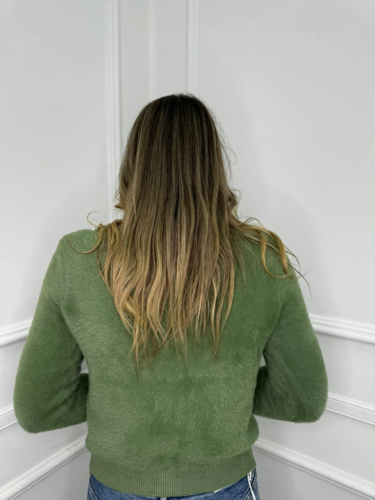 Cardigan in pelo scollo a V tinta unita