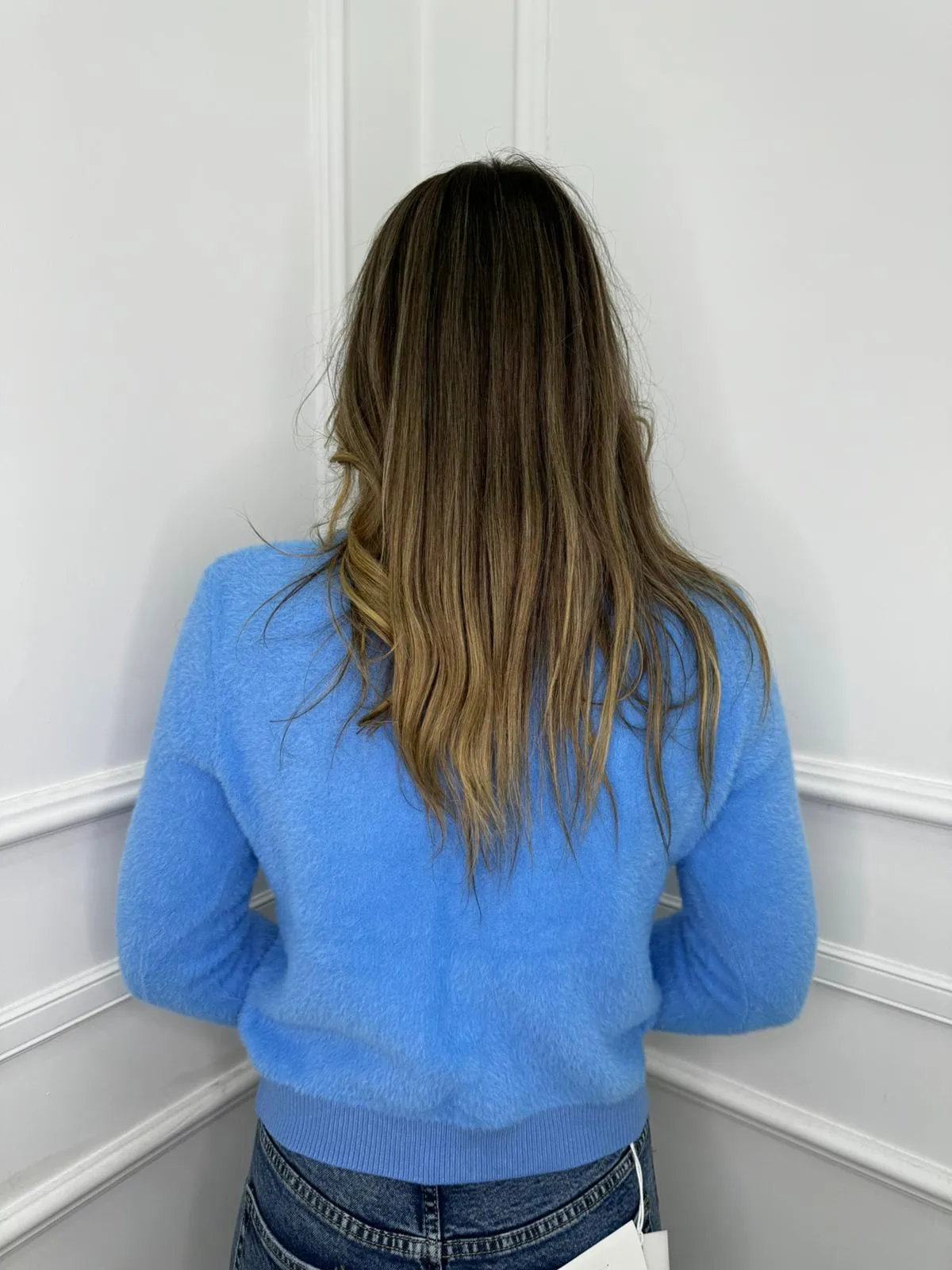 Cardigan in pelo scollo a V tinta unita