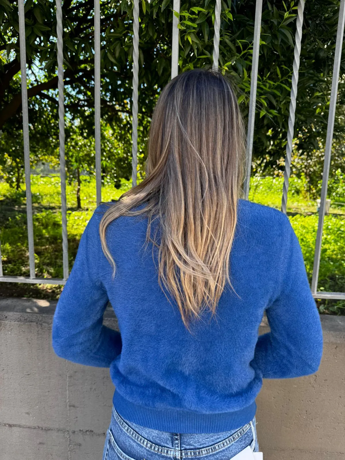 Cardigan in pelo scollo a V tinta unita