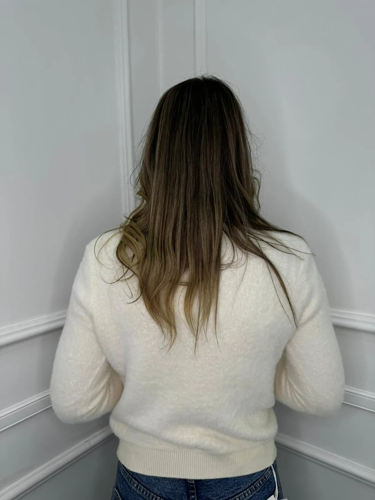 Cardigan in pelo scollo a V tinta unita