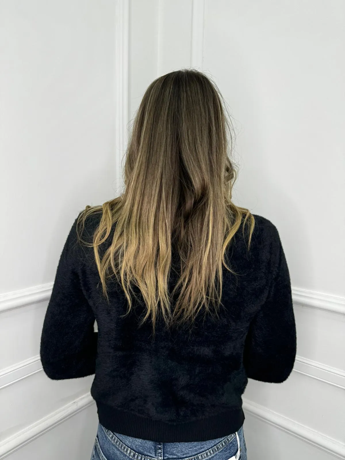 Cardigan in pelo scollo a V tinta unita