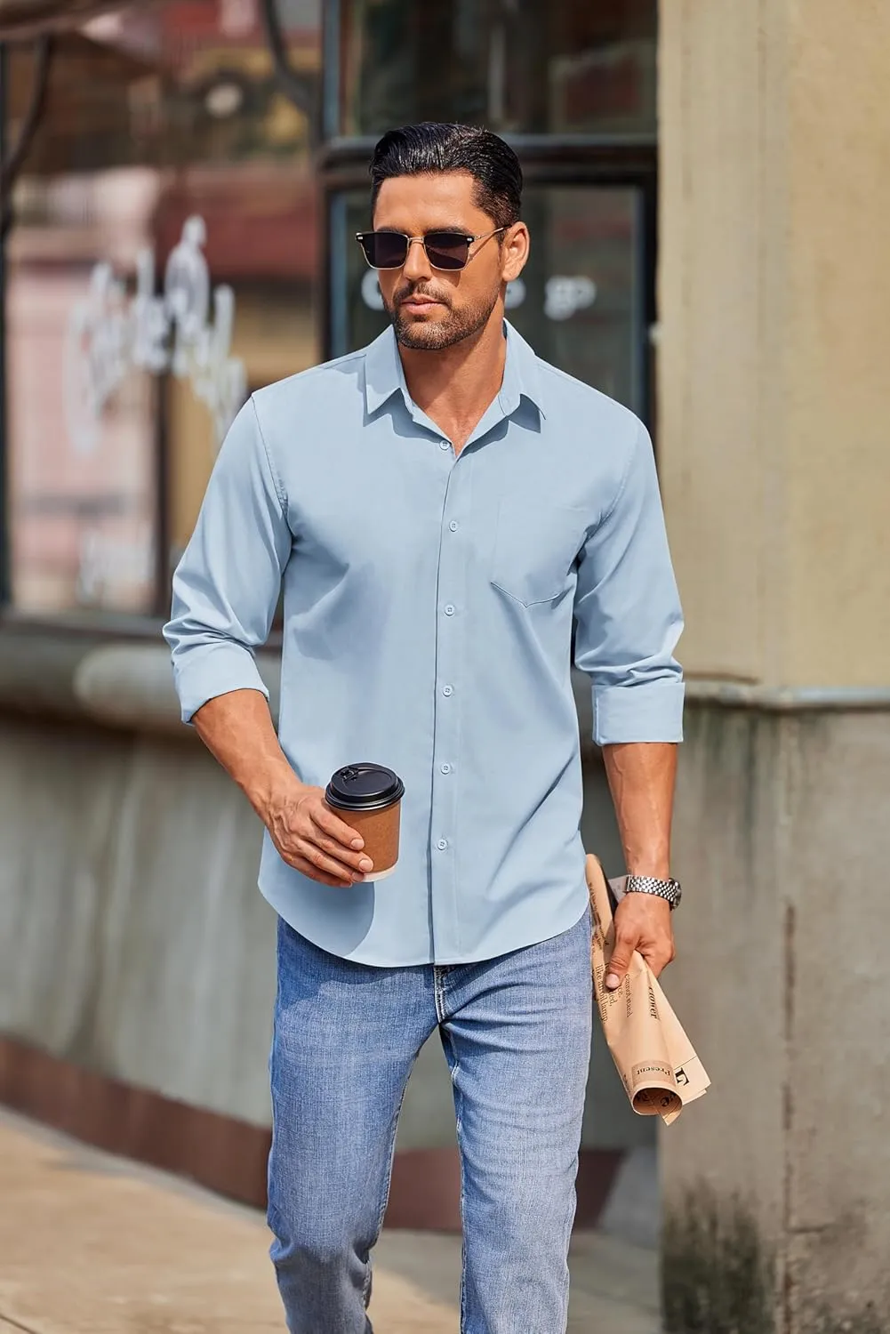 COOFANDY Mens Long Sleeve Button Down Shirts Casual Untucked Shirts for Men Dress Shirts Wedding Shirts
