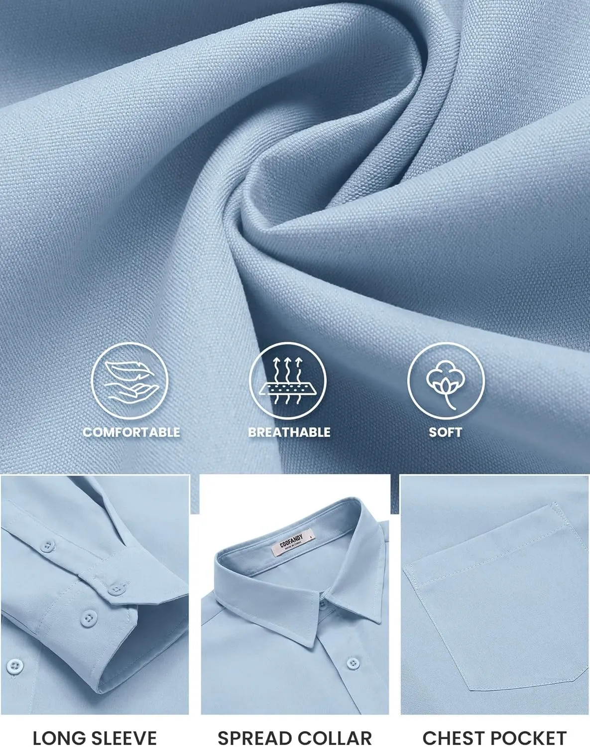 COOFANDY Mens Long Sleeve Button Down Shirts Casual Untucked Shirts for Men Dress Shirts Wedding Shirts