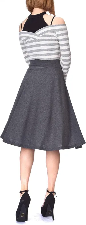 Dani's Choice Stretch High Waist A-line Flared Long Midi Skirt