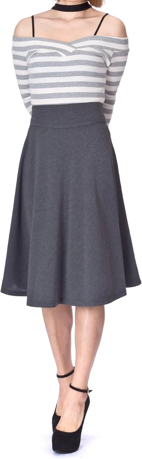 Dani's Choice Stretch High Waist A-line Flared Long Midi Skirt