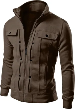 DuDubaby Men's Fashion Casual Loose Stand Collar Button Decorated Sweatshirt Jacket