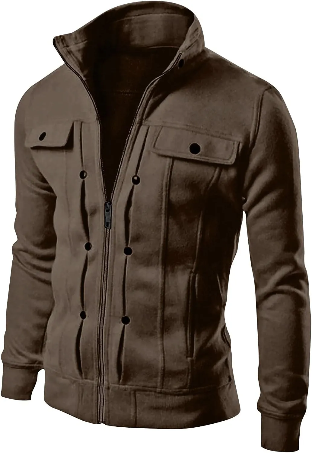 DuDubaby Men's Fashion Casual Loose Stand Collar Button Decorated Sweatshirt Jacket