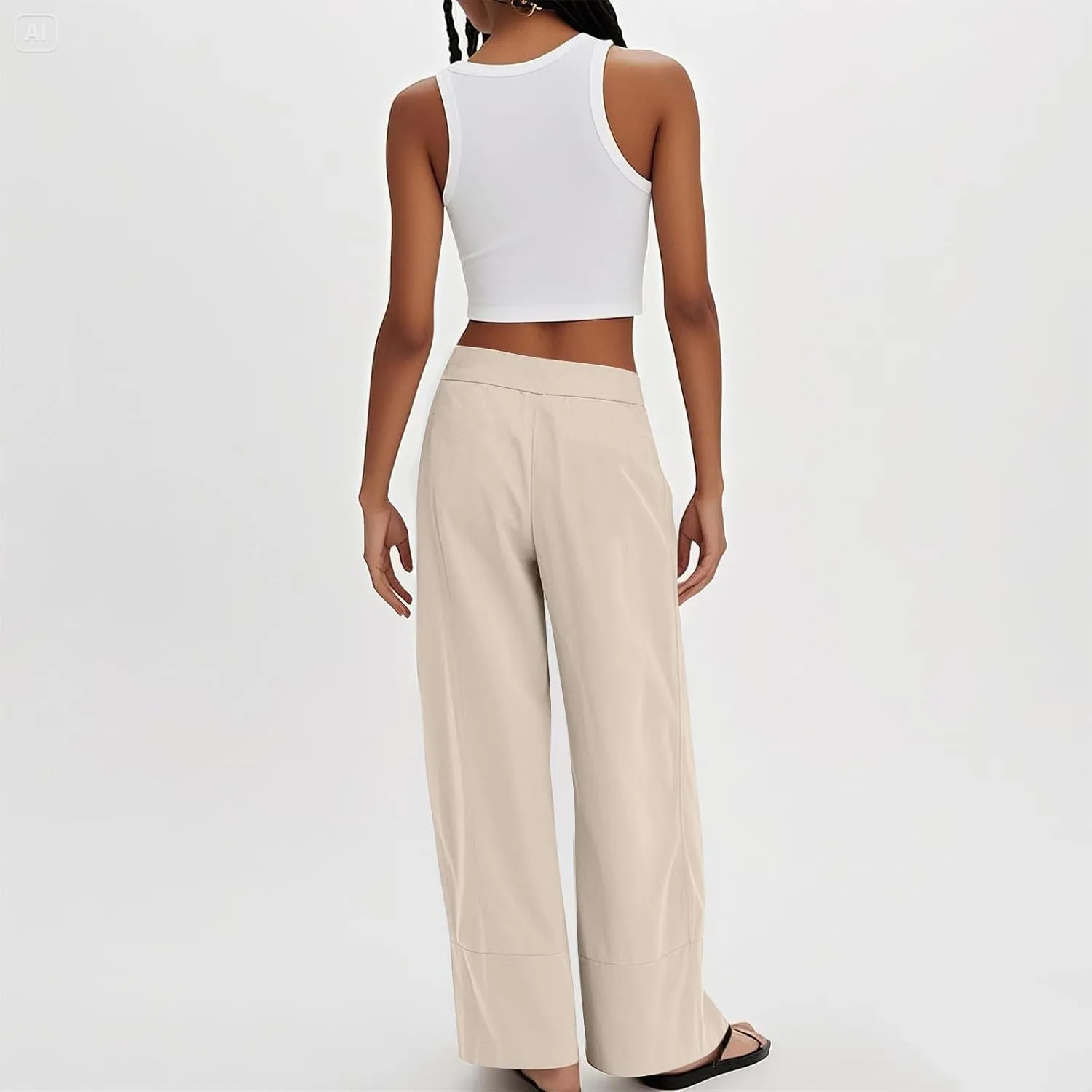 fanmpghleoo Linen Pants Women Summer Wide Leg Casual Palazzo Beach Pants Loose Lounge Linen Trousers with Pockets