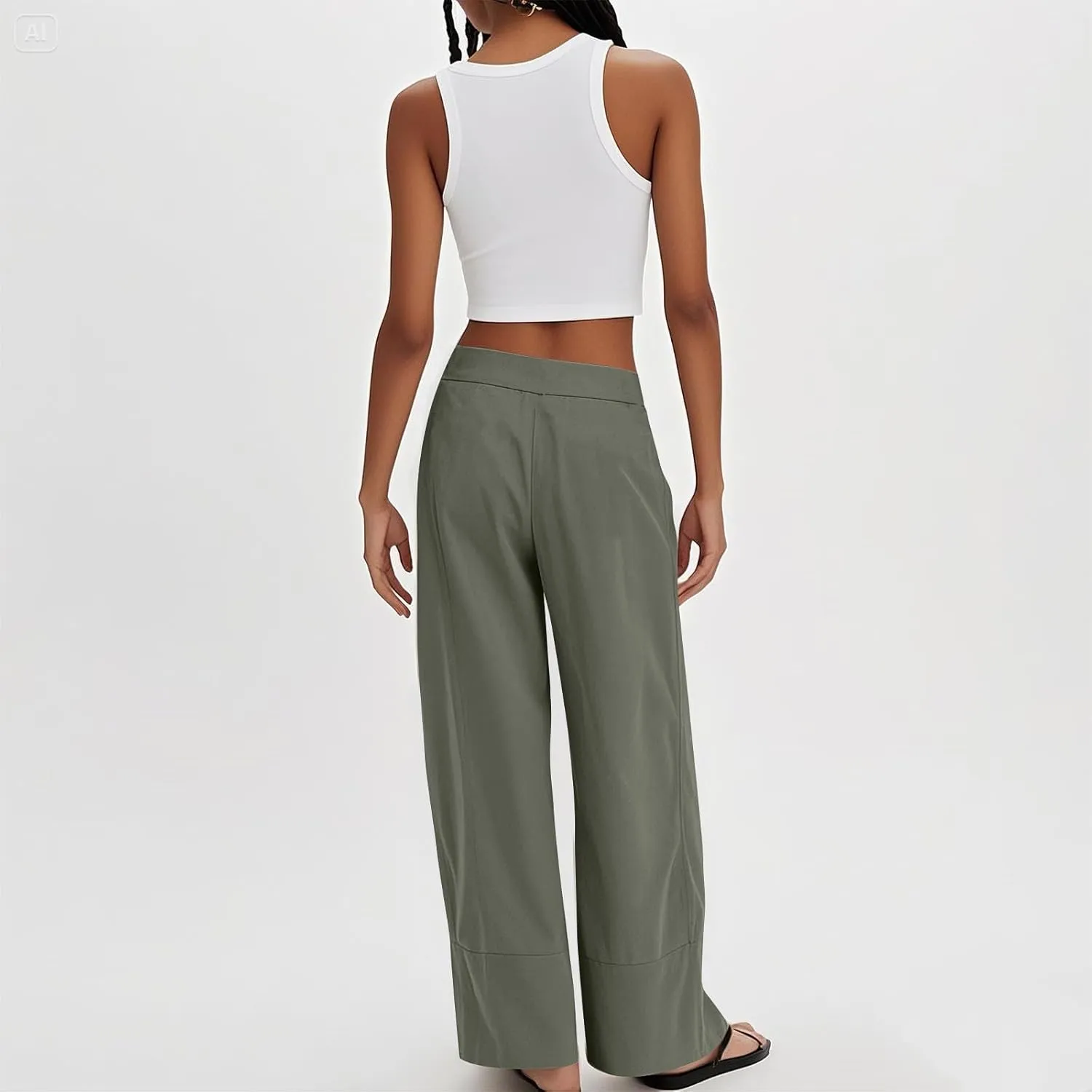 fanmpghleoo Linen Pants Women Summer Wide Leg Casual Palazzo Beach Pants Loose Lounge Linen Trousers with Pockets