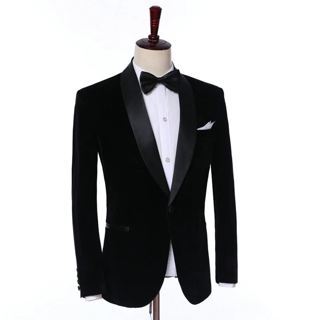 Formal Shawl Lapel Tuxedos Velveteen 2 Pieces Mens Suit (Blazer Pants)