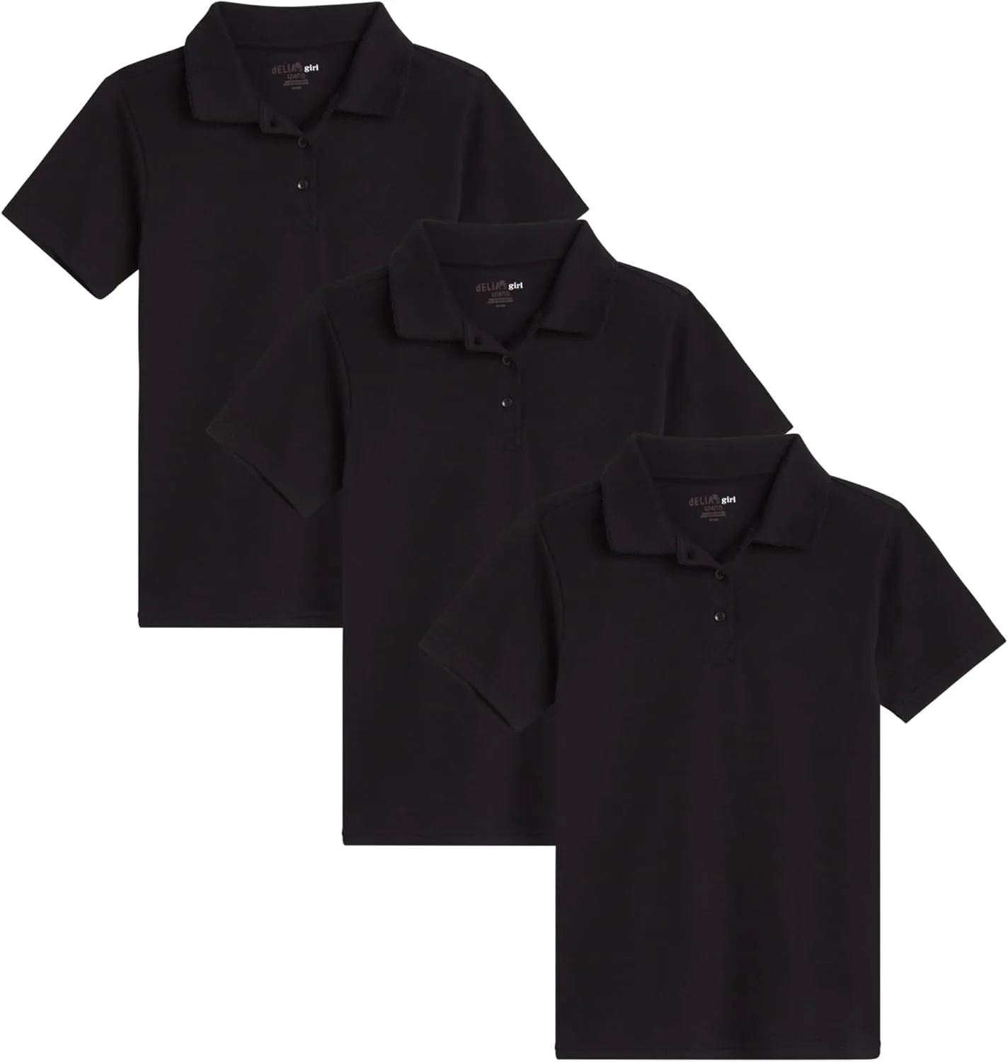 Girls' School Uniform Polo Shirt - 3 Pack Short Sleeve Picot Collar Polo - Interlock Soft Polo for Girls (4-16)