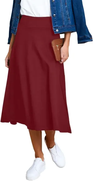 IDEALSANXUN Womens High Waisted A Line Midi Calf Flare Pleated Skirt