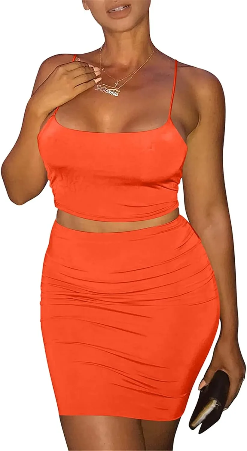 Kaximil Women's Summer 2 Piece Outfits Cami Crop Top Bodycon Skirt Mini Club Dress
