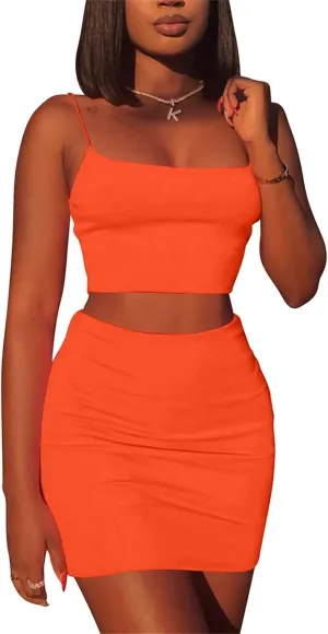 Kaximil Women's Summer 2 Piece Outfits Cami Crop Top Bodycon Skirt Mini Club Dress
