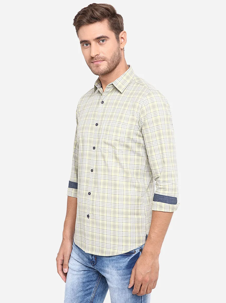 Light Green Checked Slim Fit Casual Shirt | JadeBlue