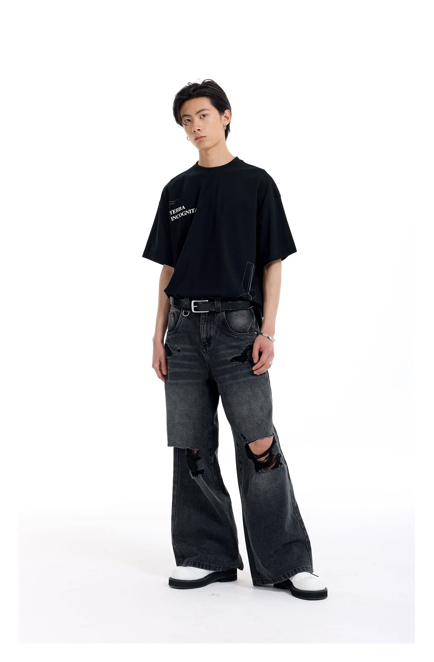 Loose Wide Leg Washed Denim Pants