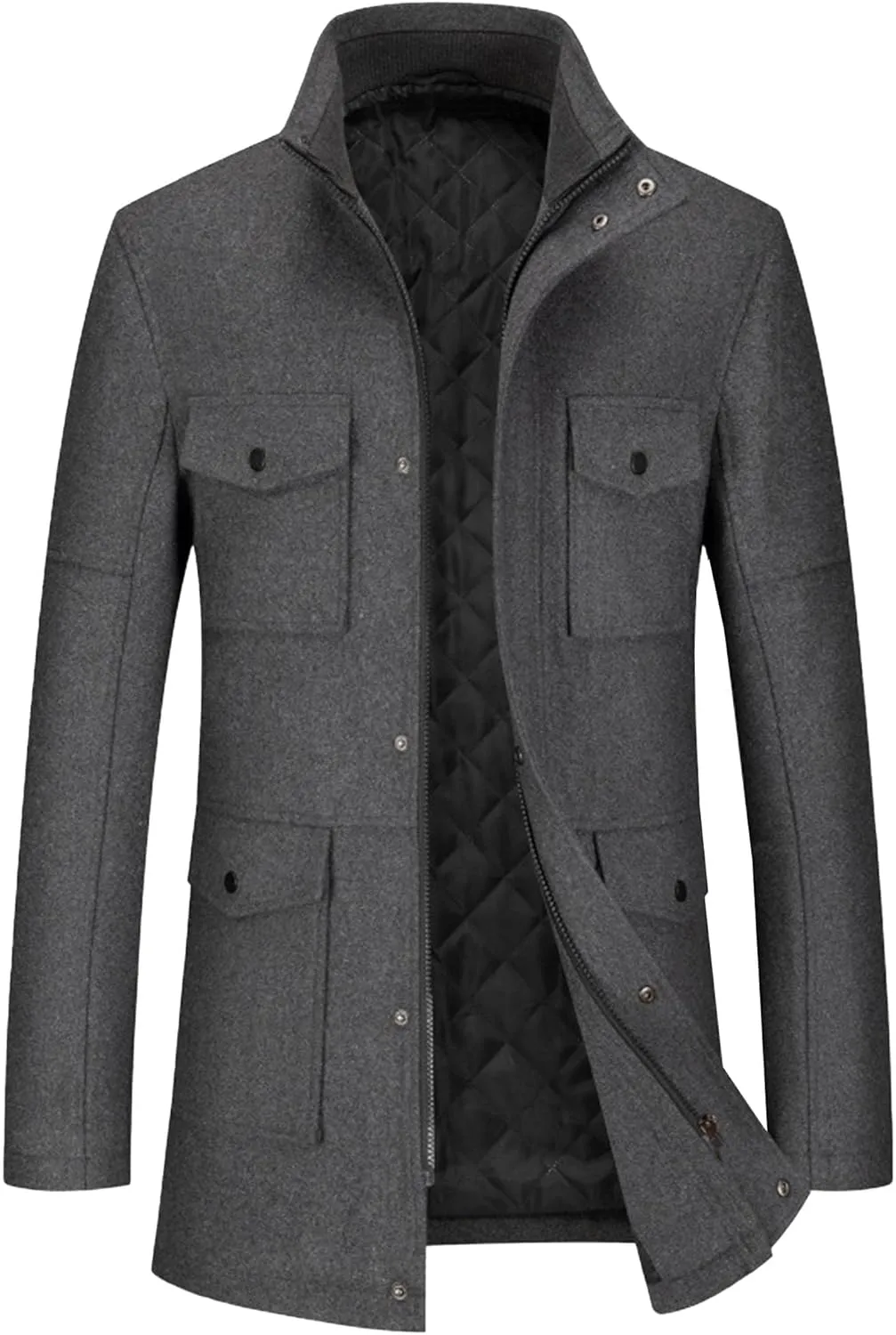 Maiyifu-GJ Mens Trench Coat Winter Wool Blend Coats Slim Fit Casual Business Jacket Quilted Lined Overcoat with Pockets