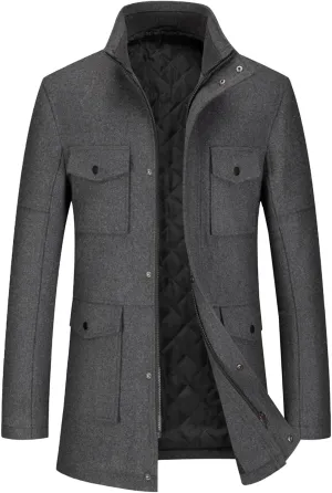 Maiyifu-GJ Mens Trench Coat Winter Wool Blend Coats Slim Fit Casual Business Jacket Quilted Lined Overcoat with Pockets