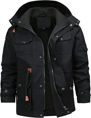 Men's Bomber Jacket with Hood Quilted Full Zip Winter Flight Work Padded Outerwear Heavyweight Warm Trucker Jackets