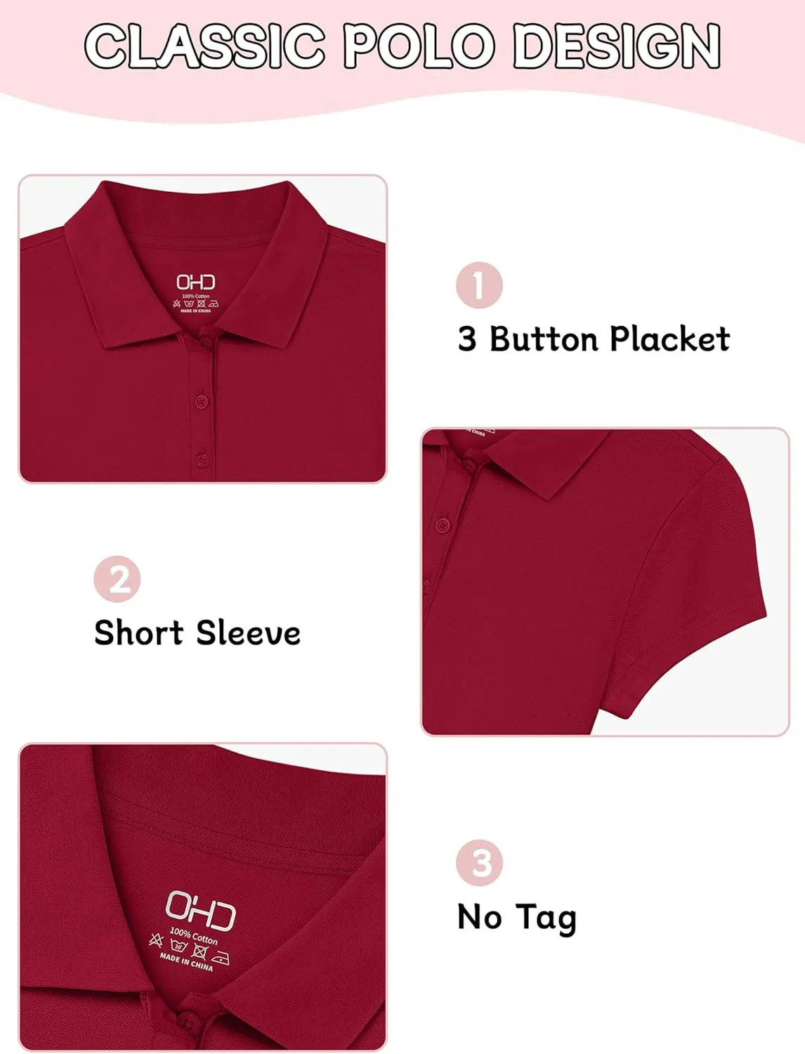 OHD School Uniform Shirts for Girls Kids Uniform Polo Shirts Aged 3T-14 Years
