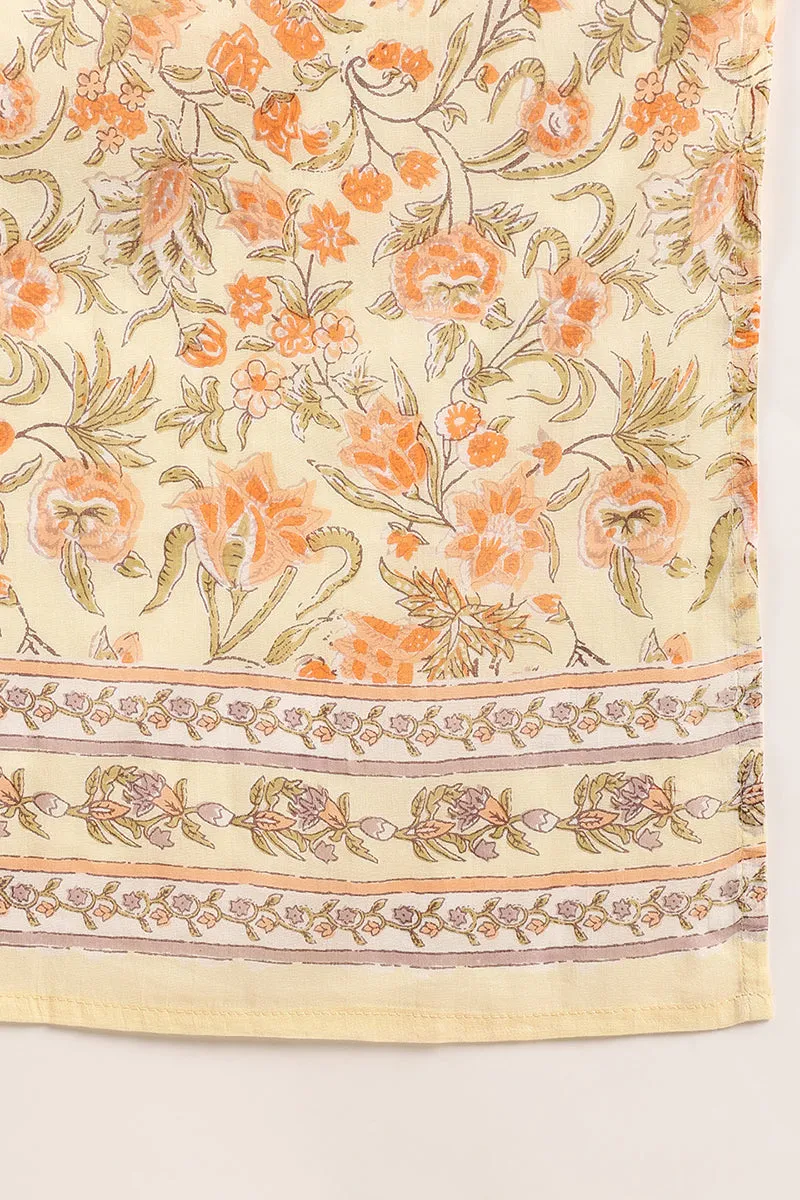 Orange Pure Cotton Floral Embroidered Straight Suit Set