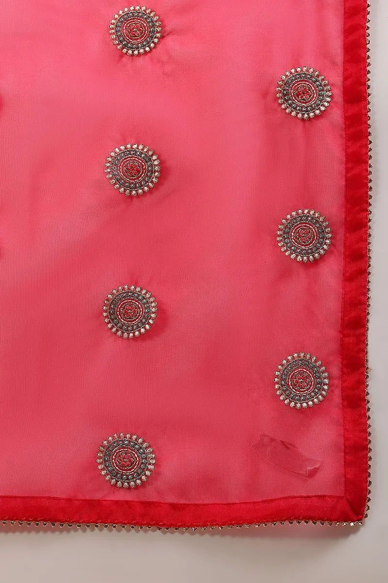 Red Silk Blend Solid Embroidered Flared Empire Suit Set