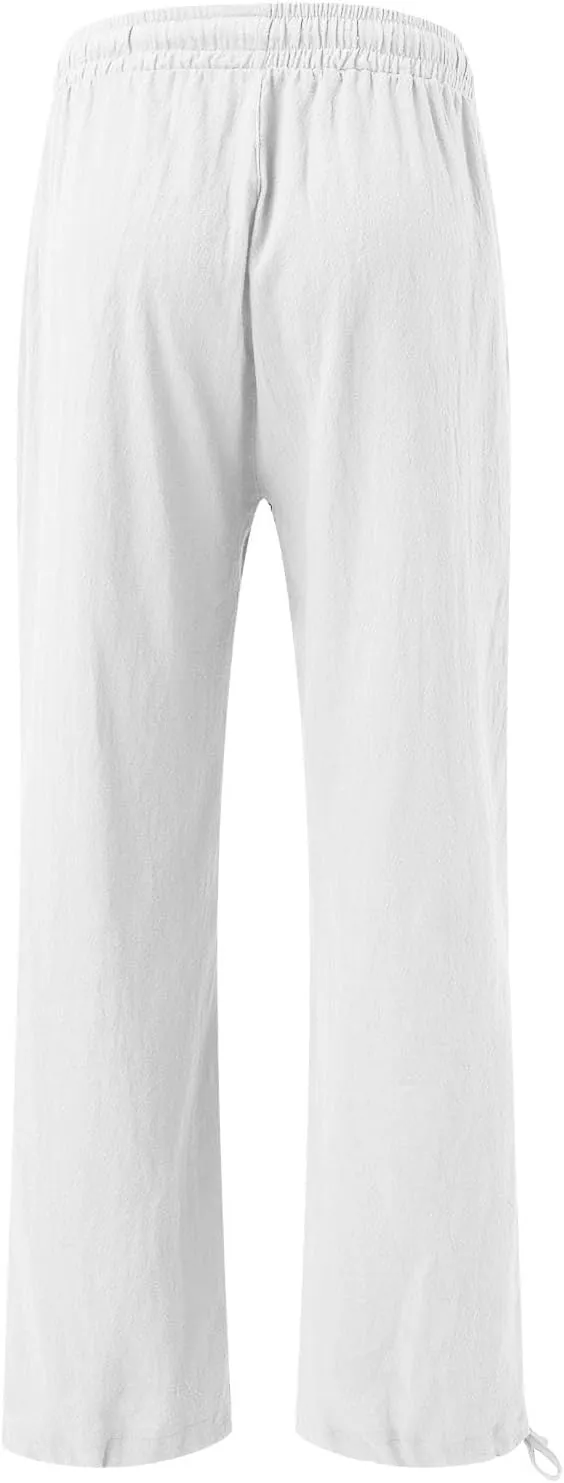 Women High Waisted Cotton Linen Palazzo Pants Dog Fish Graphic Wide Leg Long Japanese Pants Trousers with Pockets