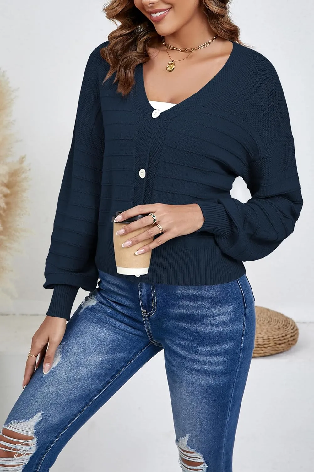 Women's Cropped Cardigan Lightweight Button Down V Neck Knit Dressy Casual Short Cardigan Sweaters