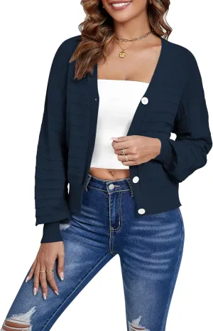 Women's Cropped Cardigan Lightweight Button Down V Neck Knit Dressy Casual Short Cardigan Sweaters