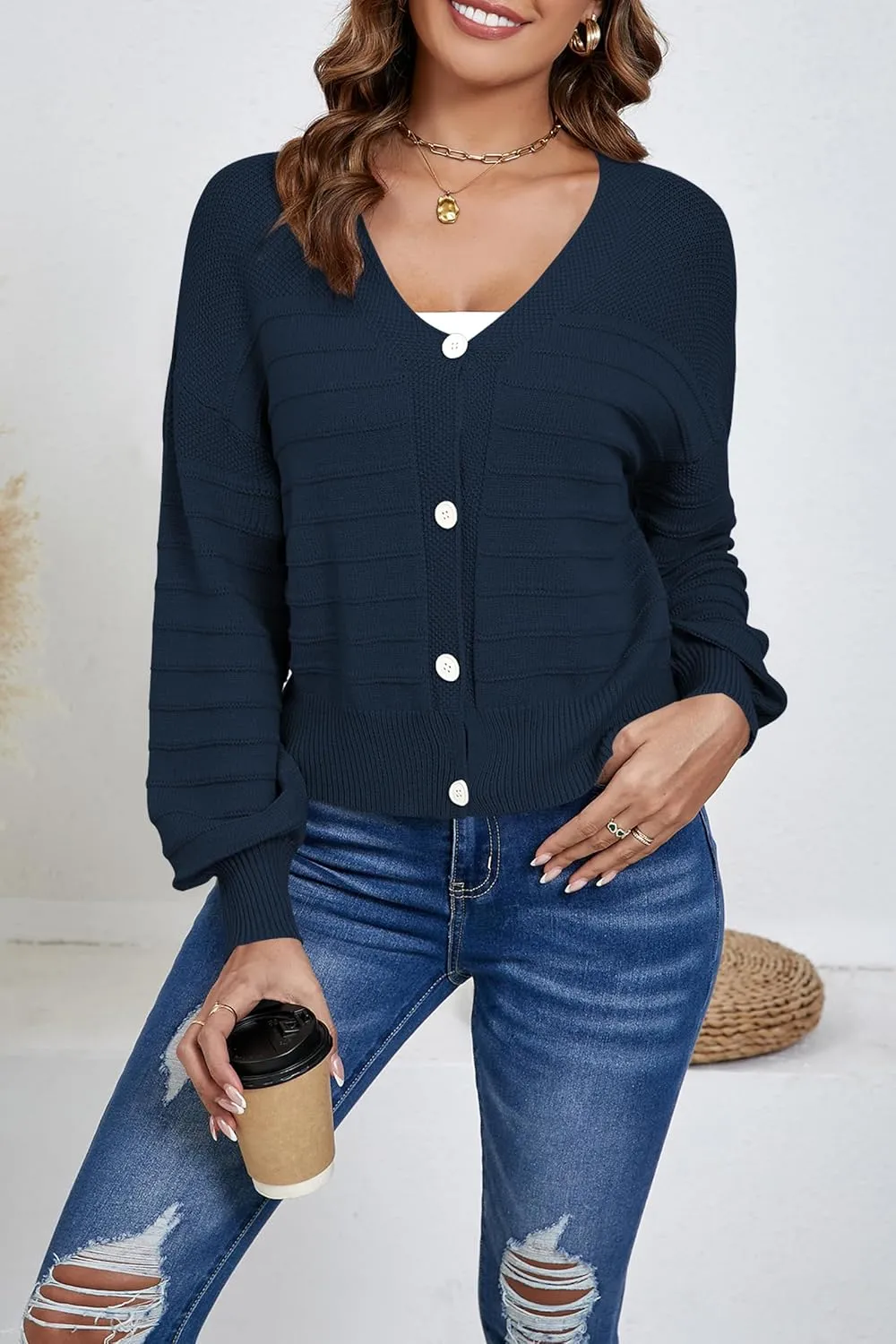 Women's Cropped Cardigan Lightweight Button Down V Neck Knit Dressy Casual Short Cardigan Sweaters