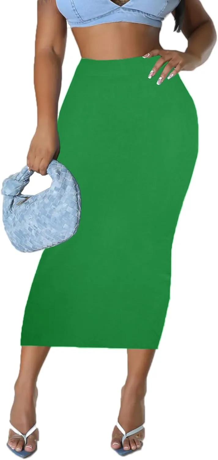 Women's Long Midi Pencil Skirt - High Waisted Bodycon Summer Casual Club Going Out Y2K Tight Skirts