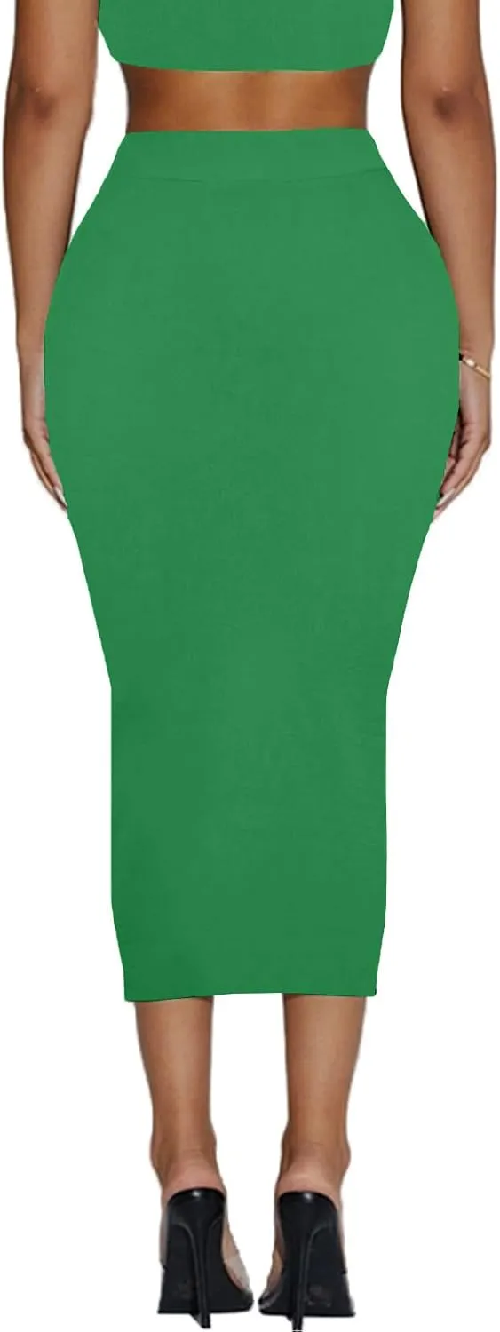 Women's Long Midi Pencil Skirt - High Waisted Bodycon Summer Casual Club Going Out Y2K Tight Skirts