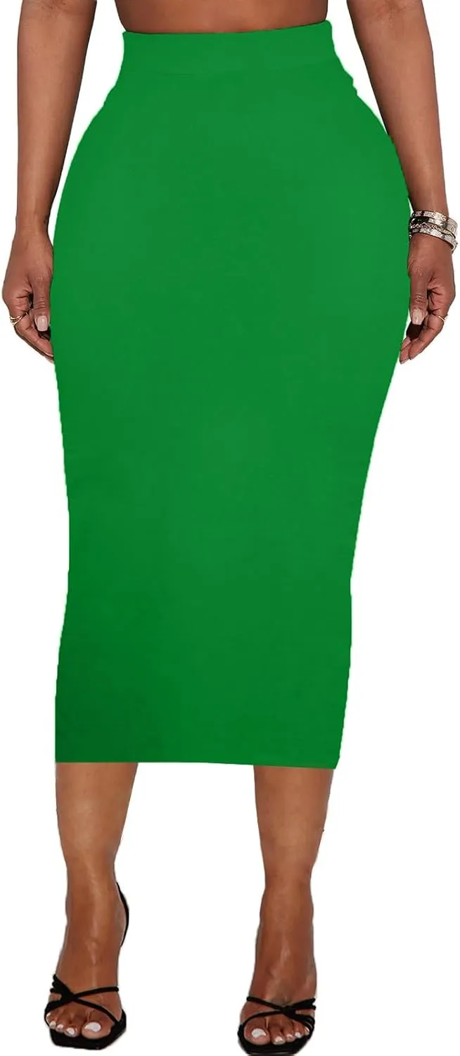 Women's Long Midi Pencil Skirt - High Waisted Bodycon Summer Casual Club Going Out Y2K Tight Skirts