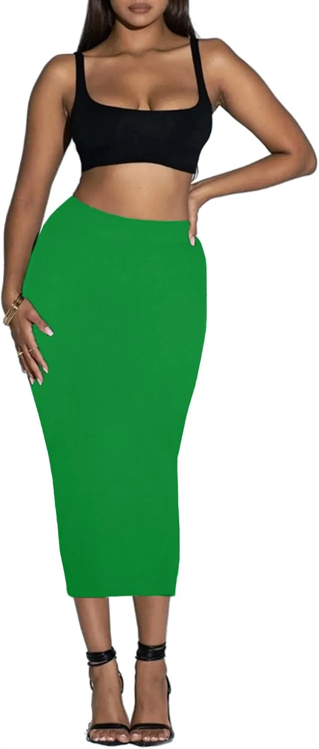 Women's Long Midi Pencil Skirt - High Waisted Bodycon Summer Casual Club Going Out Y2K Tight Skirts