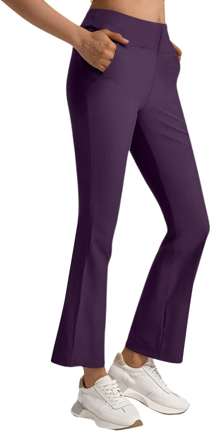 Women's Pants for Work High Waist Yoga Dress Pants Business Casual Stretch Wide Leg Flared Trousers with Pockets