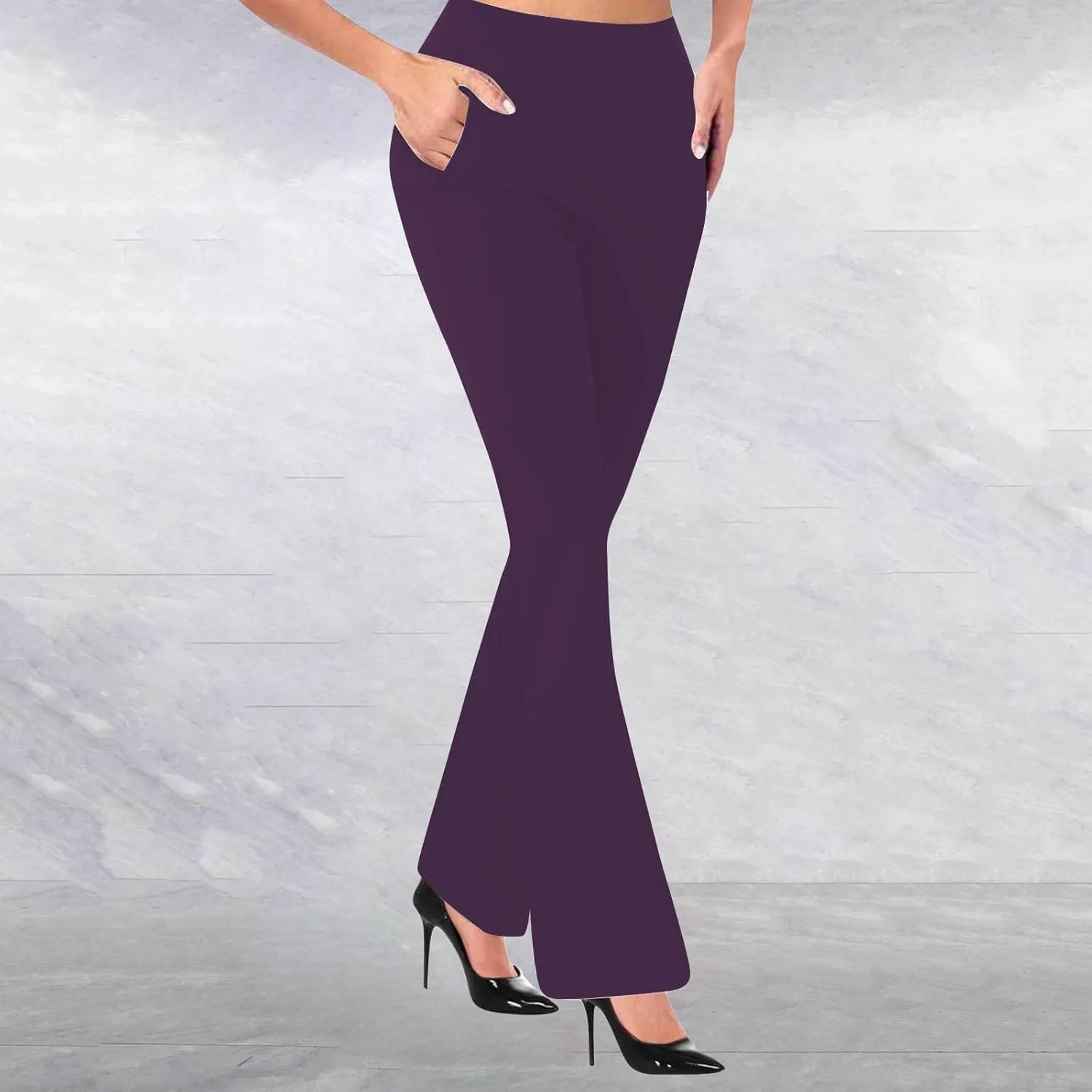 Women's Pants for Work High Waist Yoga Dress Pants Business Casual Stretch Wide Leg Flared Trousers with Pockets