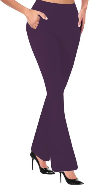 Women's Pants for Work High Waist Yoga Dress Pants Business Casual Stretch Wide Leg Flared Trousers with Pockets