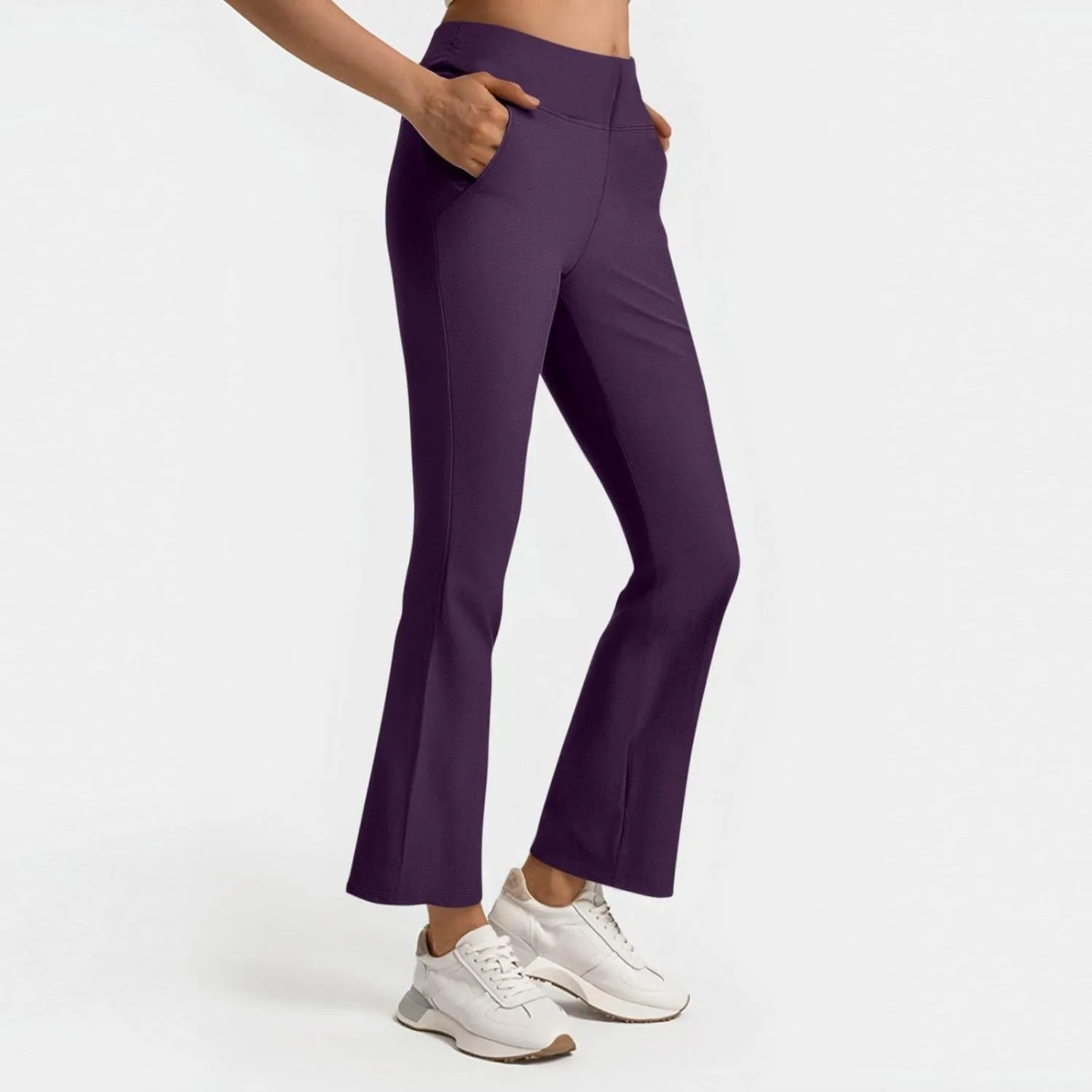 Women's Pants for Work High Waist Yoga Dress Pants Business Casual Stretch Wide Leg Flared Trousers with Pockets